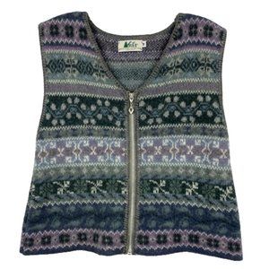 Vintage REI Vest Fair Isle Fair Isle V Neck Sleeveless Green Purple